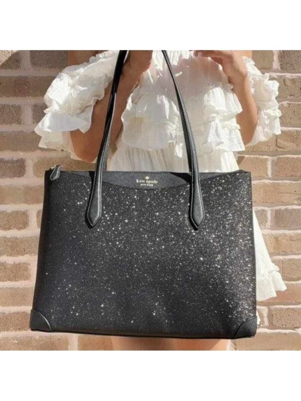 KATE SPADE NEW YORK BLACK SHIMMY TOTE - Picture 1 of 8